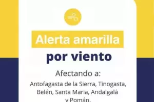 Rige una Alerta Amarilla por fuertes vientos para seis departamentos