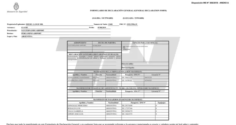 Los documentos que prueban los 36 vuelos de Espert en los aviones de Fred Machado. Fuente: TN.com.ar