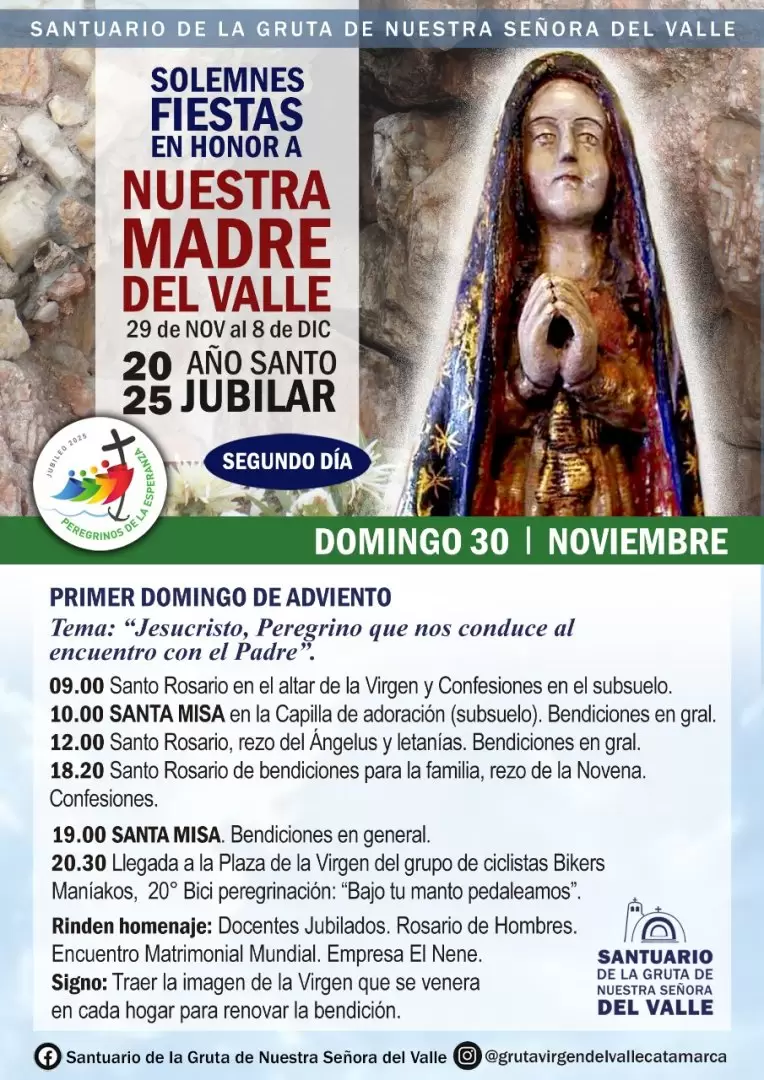 Programa de las fiestas marianas en el Santuario de la Gruta.