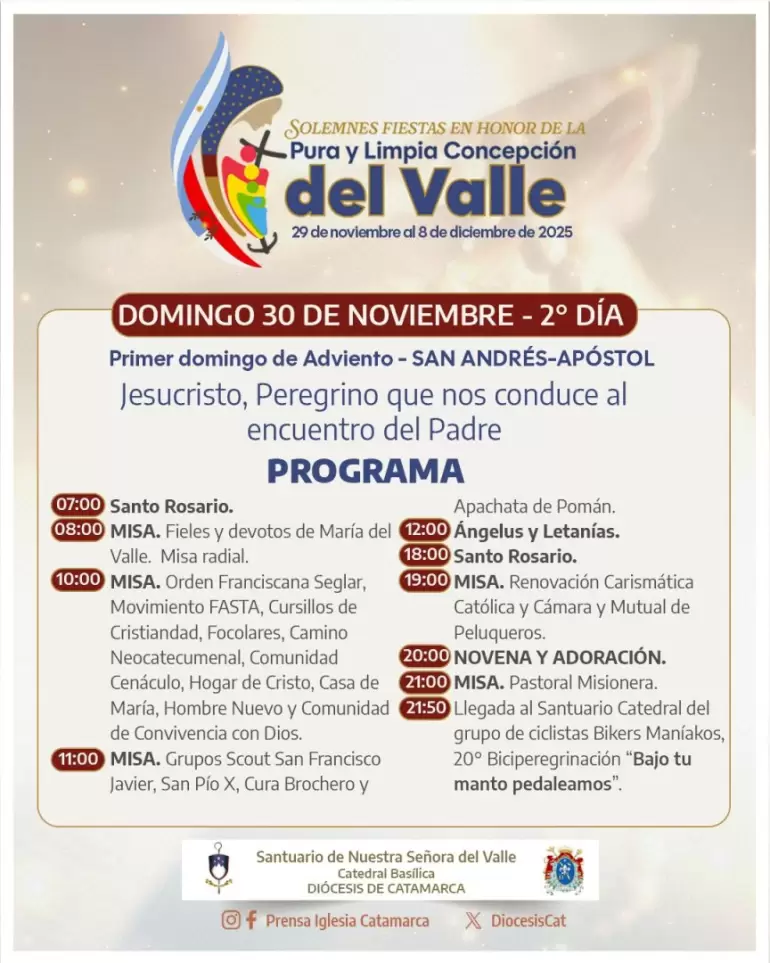 Programa de las fiestas marianas en el Santuario Catedral.