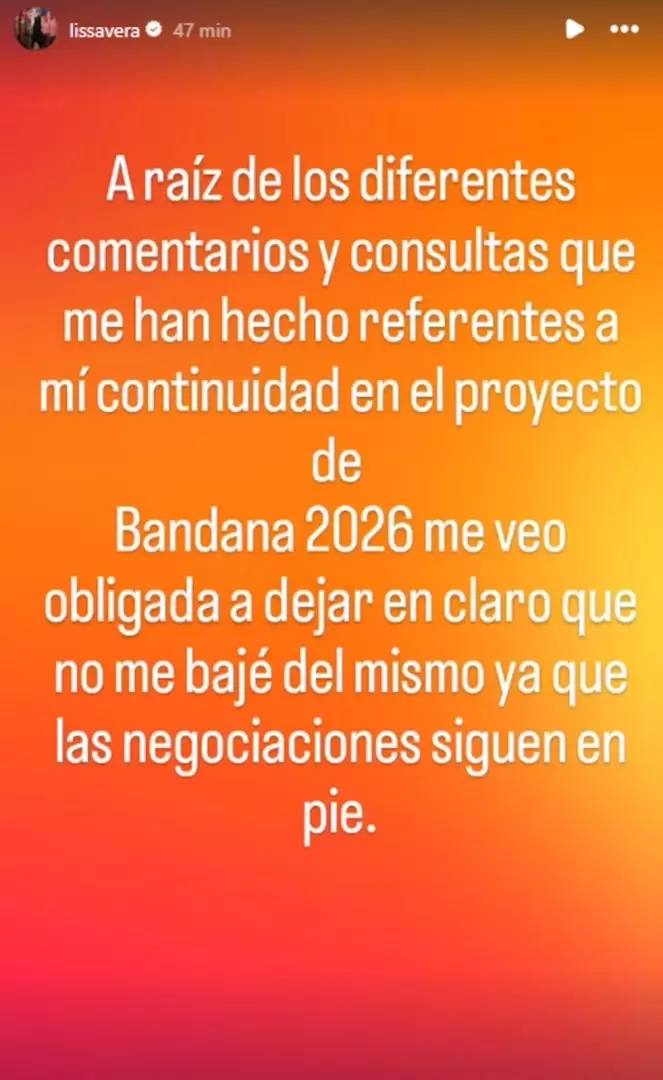 Lissa Vera desmintió su salida de Bandana