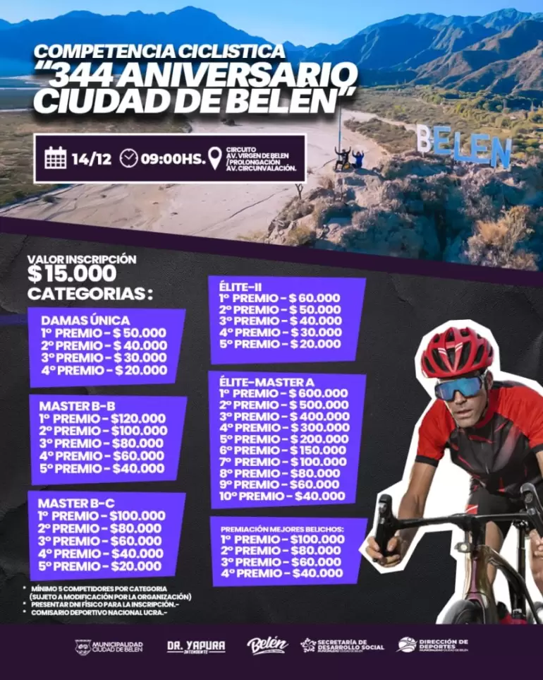 Belén celebra su 344° aniversario con una tradicional competencia ciclística en el oeste de Catamarca