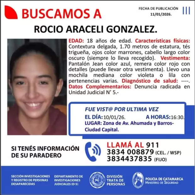 Catamarca: buscan intensamente a una joven de 18 a�os desaparecida