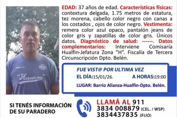 Buscan a Yoel Iv�n Pachado, desaparecido en el departamento Bel�n