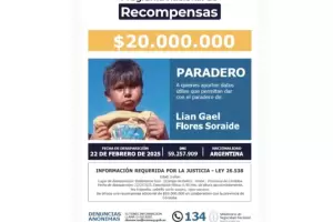 El Gobierno elev� a $20 millones la recompensa para hallar a Lian Flores: un a�o sin rastros del menor
