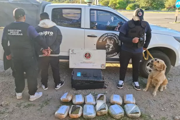 Catamarca: Detienen a pasajero con 10 kilos de marihuana en la Ruta 38 durante operativos por las festividades marianas