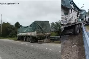 Catamarca: un cami�n cargado con fideos impact� contra el guardarra�l