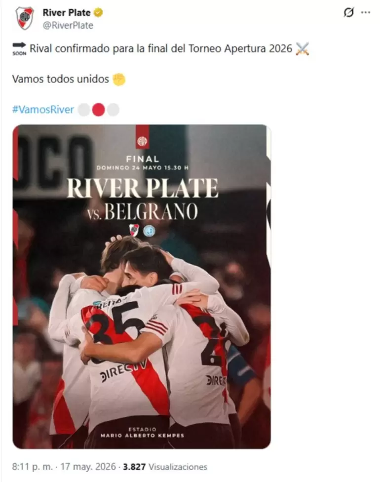 river palpita la final ante belgrano con un mensaje en redes sociales