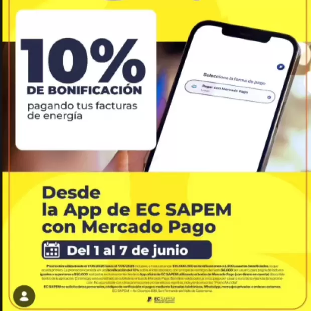 �ltimos d�as para acceder a la bonificaci�n del 10% en el pago de la factura de Ec Sapem