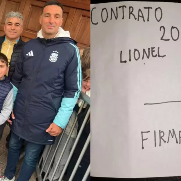 Un nene le hizo firmar a Scaloni un "contrato" hasta 2030 y el video se volvi� viral