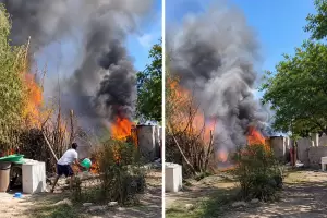 Dram�tico incendio en Banda de Varela: vecinos enfrentan las llamas con baldes