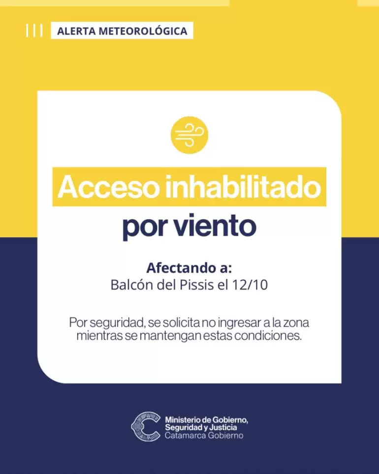 Continúa la inhabilitación preventiva de los accesos al Balcón del Pissis.